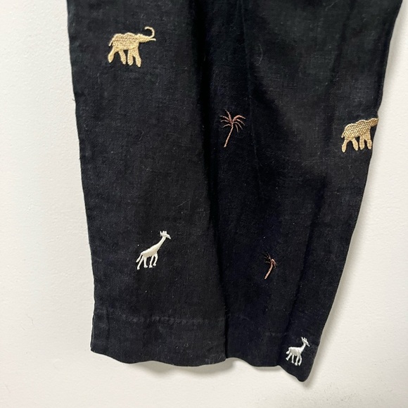Peter Martin Black Linen Blend Embroidered Animal Pants - Size 12 - Picture 12 of 12